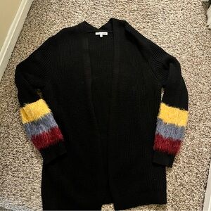 Black and Multi Colored Woven Heart Cardigan Sweater Size Large